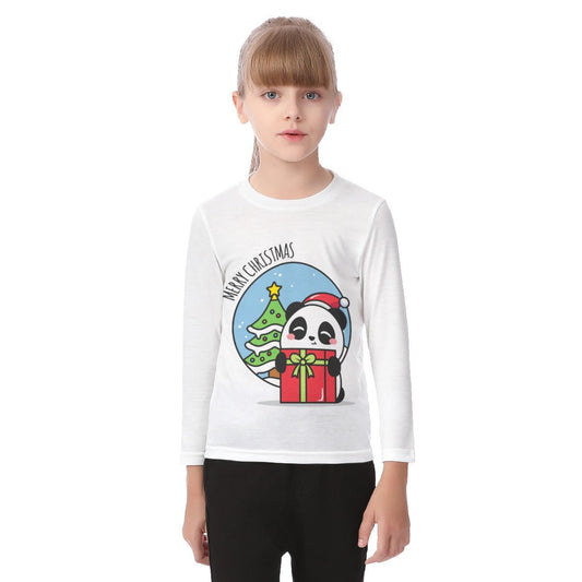 Kid's Long Sleeve Christmas T-shirt - Merry Panda - Festive Style