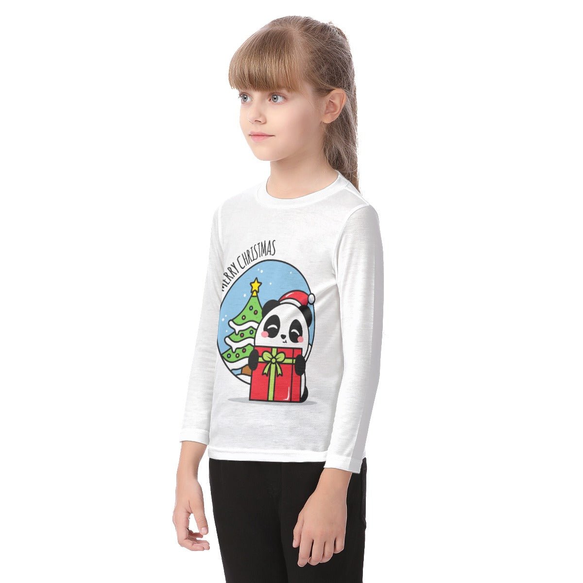 Kid's Long Sleeve Christmas T-shirt - Merry Panda - Festive Style