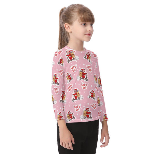 Kid's Long Sleeve Christmas T-shirt - Pink "Let's Go" - Festive Style