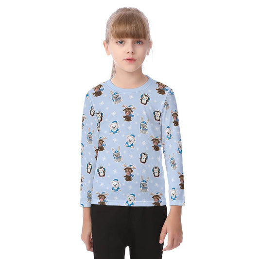 Kid's Long Sleeve Christmas T-shirt - Polar Blue - Festive Style