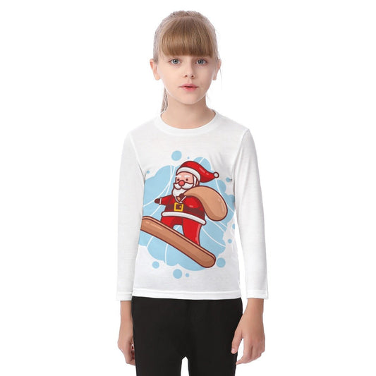 Kid's Long Sleeve Christmas T-shirt - Santa Snowboarder - Festive Style