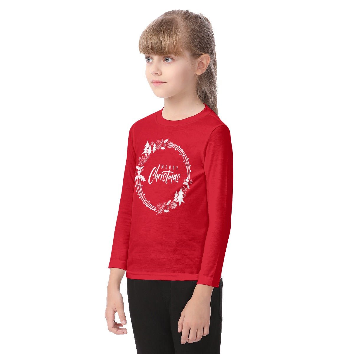Kid's Long Sleeve Christmas T-shirt - Simple Wreath - White - Festive Style