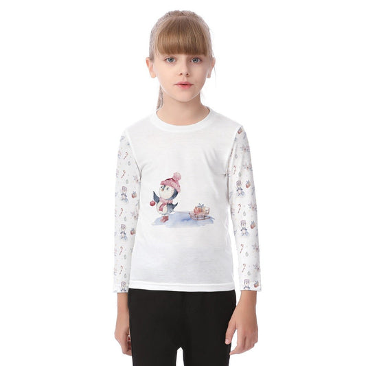 Kid's Long Sleeve Christmas T-shirt - Skating Penguin - Festive Style