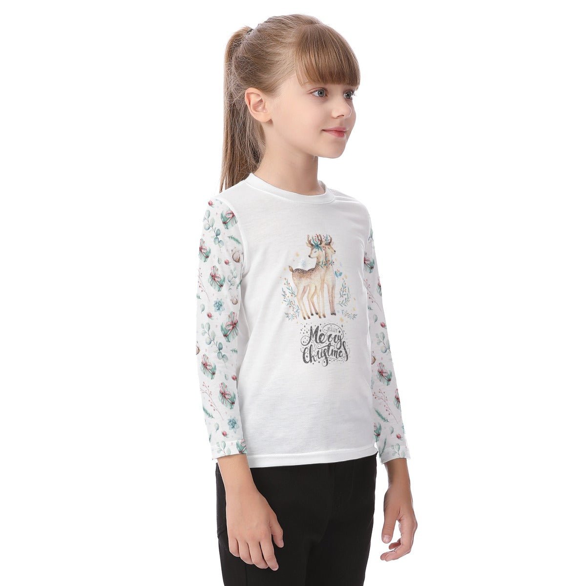Kid's Long Sleeve Christmas T-shirt - Two Deers - Festive Style