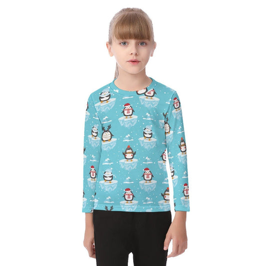 Kid's Long Sleeve Christmas Tee - Icy Penguins - Festive Style