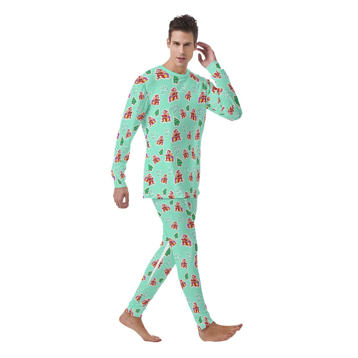 Men's Christmas Pyjamas - Green "Let's Go!" - Festive Style