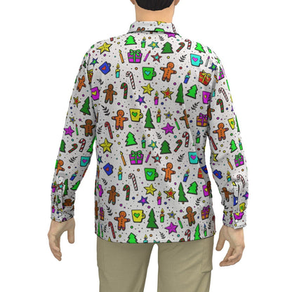 Men's Collar Christmas Shirt - Bright Doodle - Festive Style