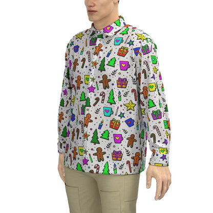 Men's Collar Christmas Shirt - Bright Doodle - Festive Style