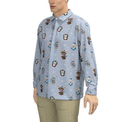 Men's Collar Christmas Shirt - Polar Blue - Festive Style