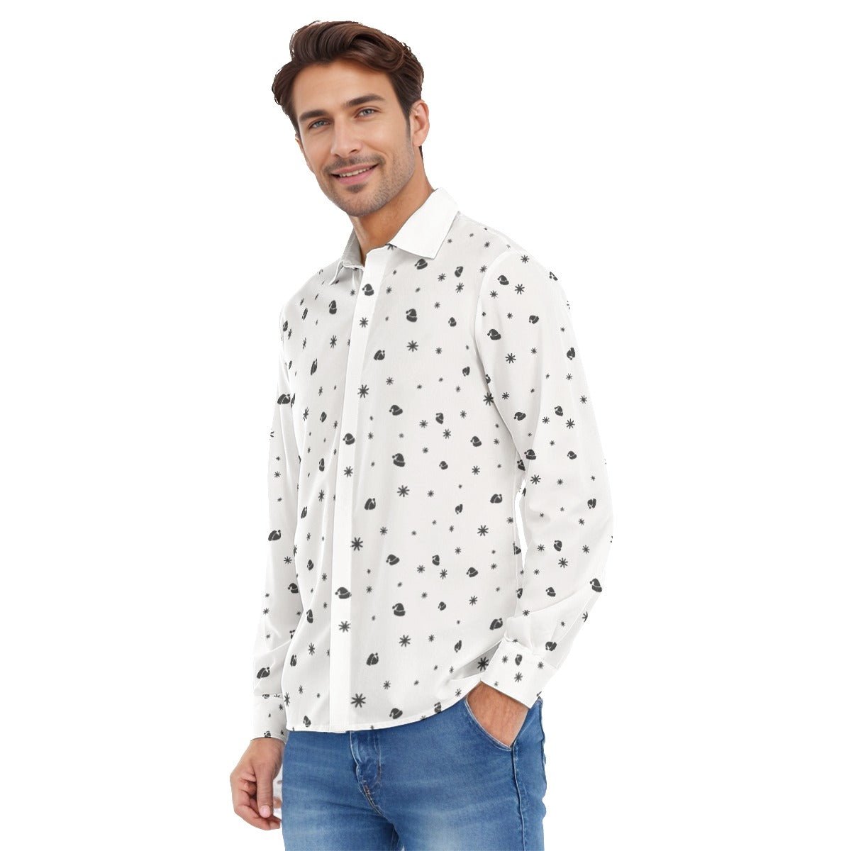 Men's Collar Christmas Shirt - Snowflakes and Hats - Festive Style