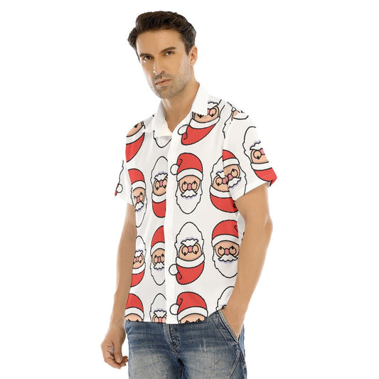 Men's Collar Short Sleeve Christmas Shirt - Mirrored Santa - Festive Style