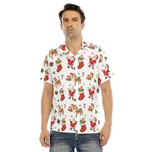 Men's Collar Short Sleeve Christmas Shirt - Traditional - Festive Style