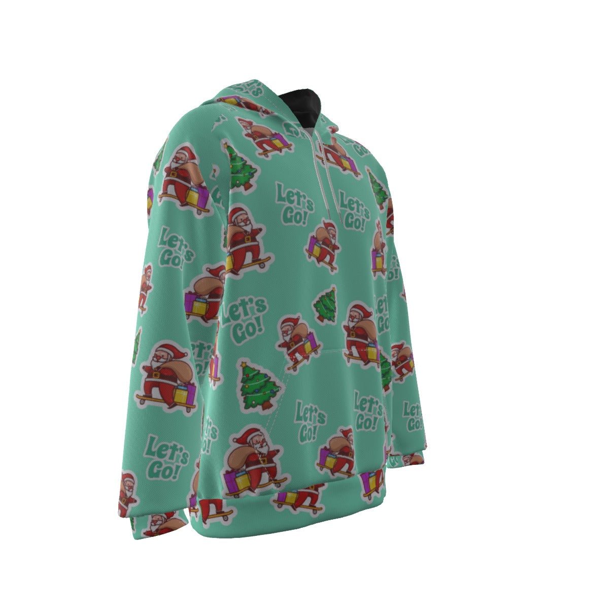 Men's Fleece Christmas Hoodie - Green "Let's Go" - Festive Style