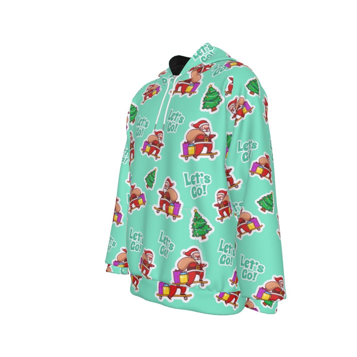 Men's Fleece Christmas Hoodie - Green "Let's Go" - Festive Style
