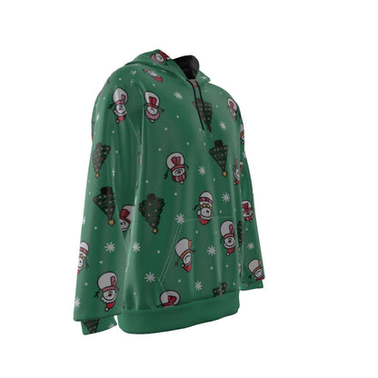 Men's Fleece Christmas Hoodie- Green Snowman - Festive Style