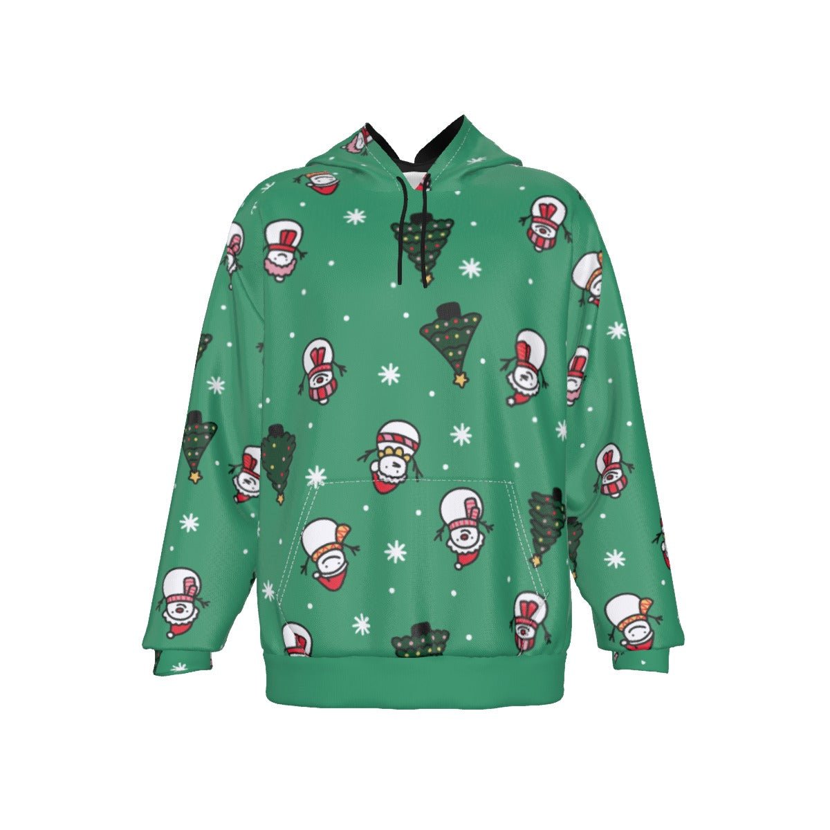 Men's Fleece Christmas Hoodie- Green Snowman - Festive Style
