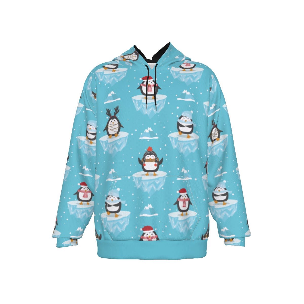 Men's Fleece Christmas Hoodie - Icy Penguins - Festive Style