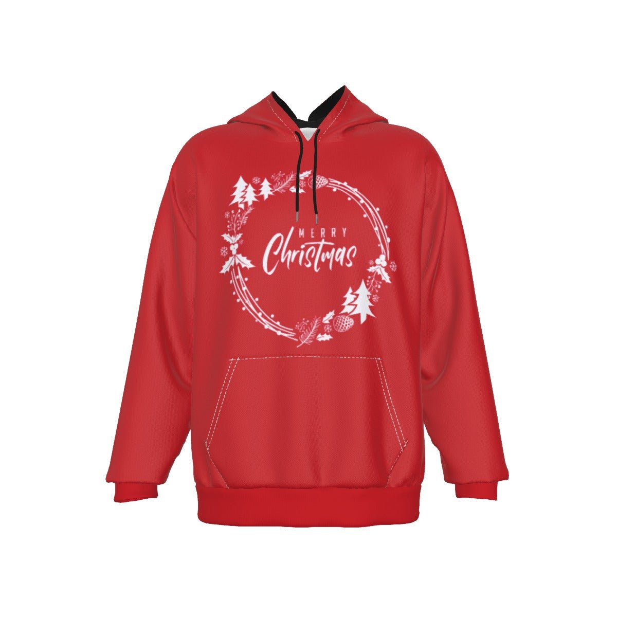 Men's Fleece Christmas Hoodie - Simple Wreath - White - Festive Style