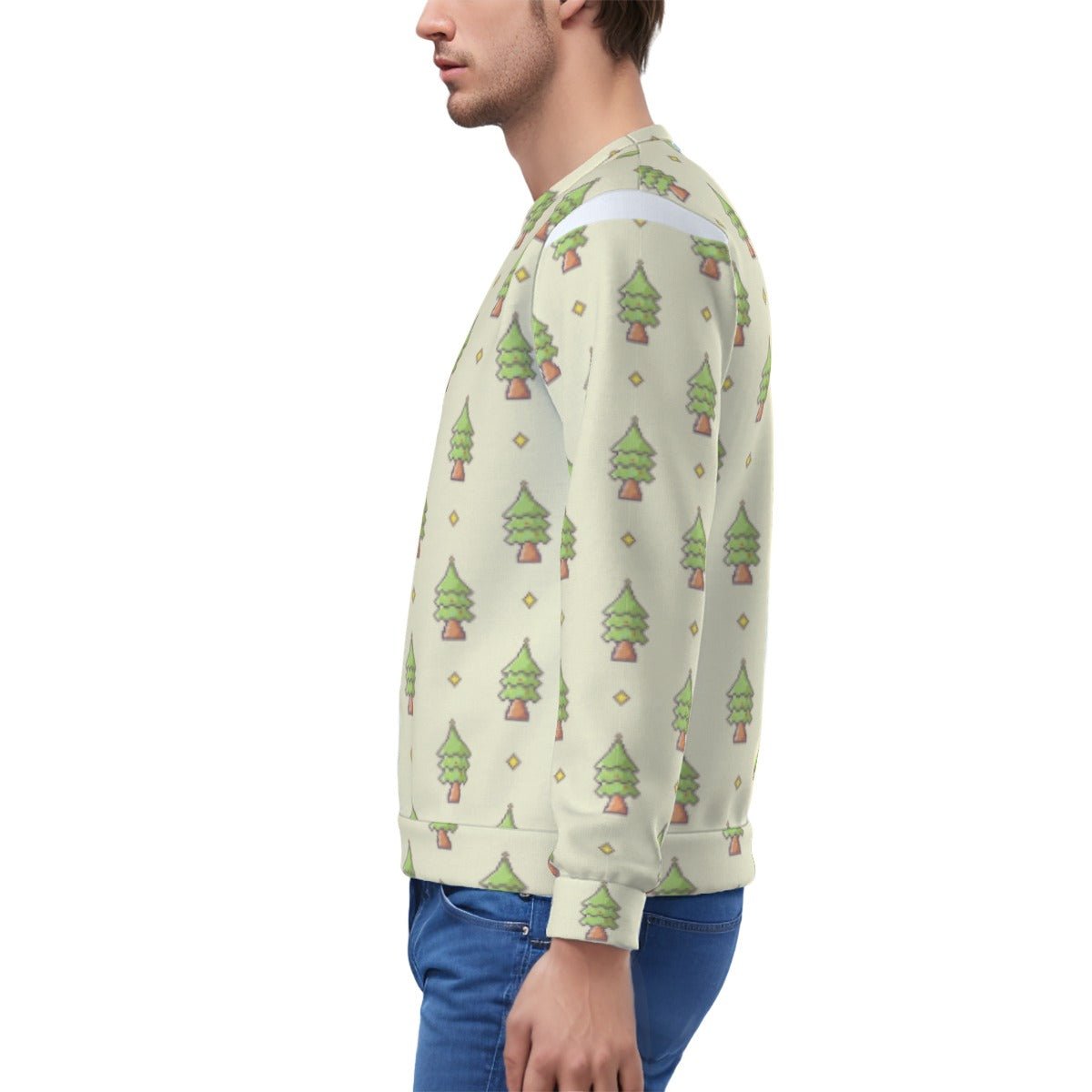 Men's Fleece Christmas Sweatshirt- 16-Bit Christmas Trees - Festive Style