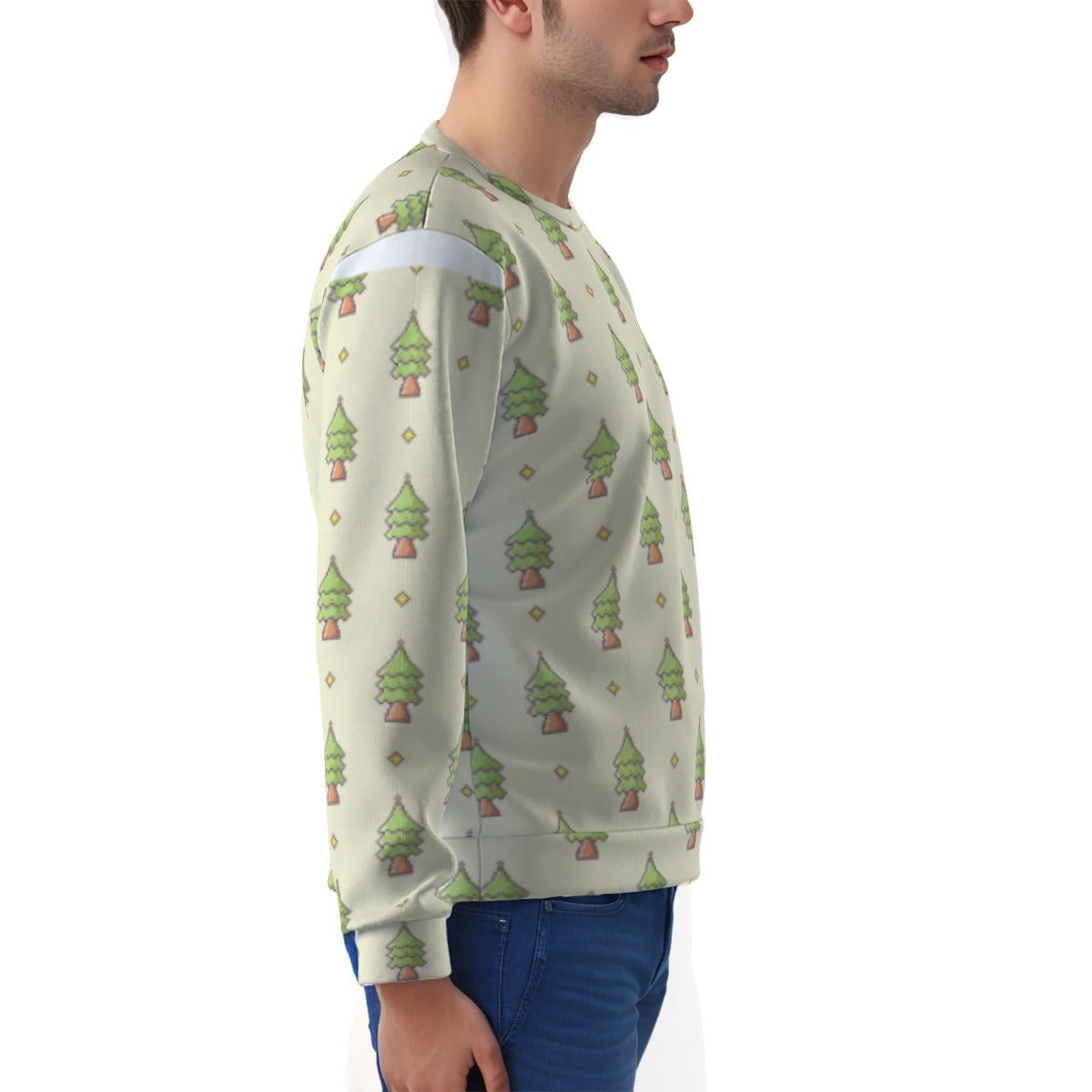 Men's Fleece Christmas Sweatshirt- 16-Bit Christmas Trees - Festive Style