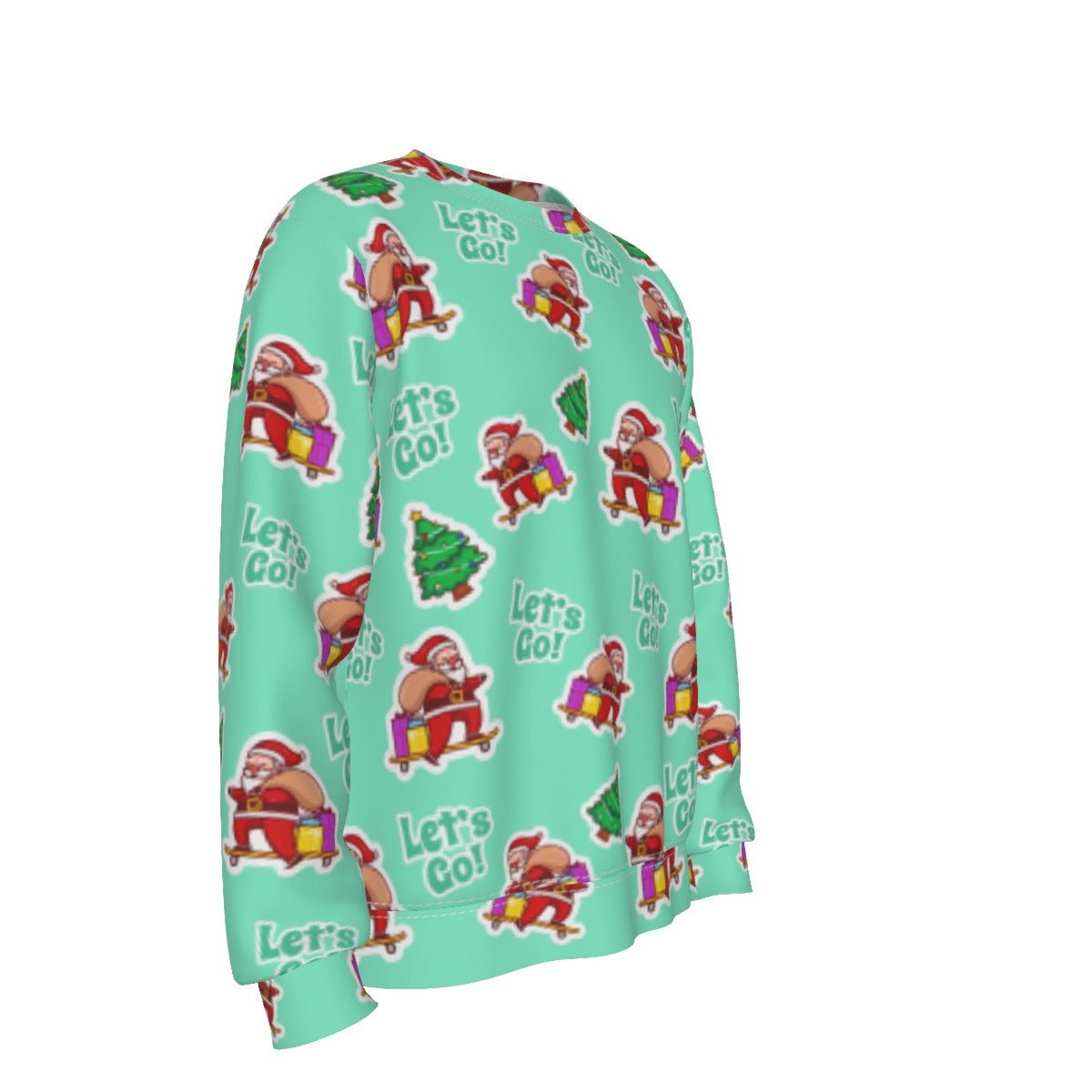 Men's Fleece Christmas Sweatshirt- Green "Let's Go" - Festive Style