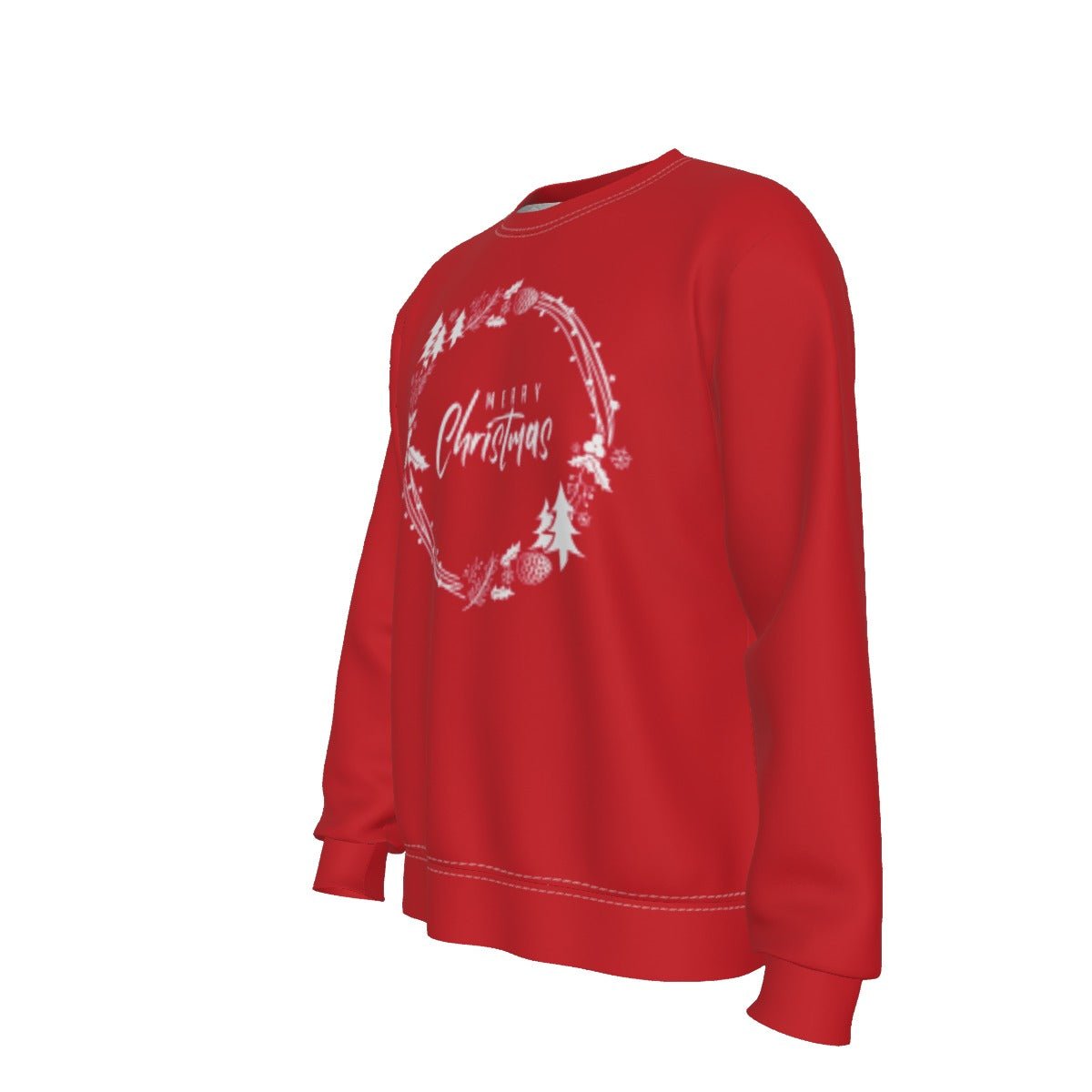 Men's Fleece Christmas Sweatshirt - Simple Wreath - White - Festive Style