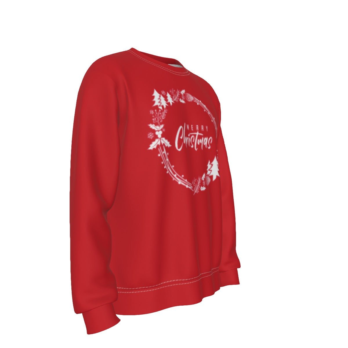 Men's Fleece Christmas Sweatshirt - Simple Wreath - White - Festive Style