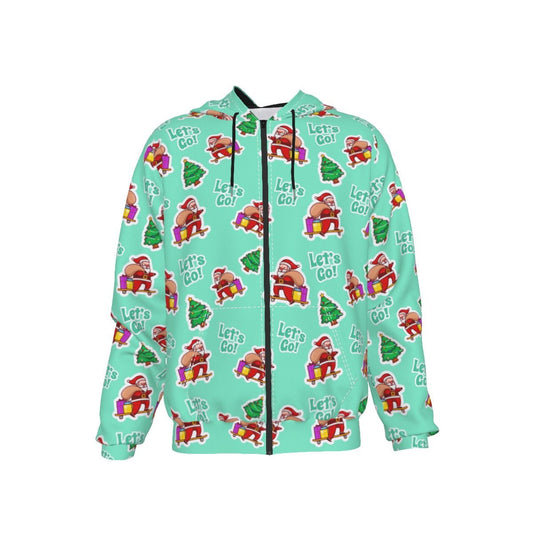 Men's Fleece Zip Christmas Hoodie - Green "Let's Go" - Festive Style