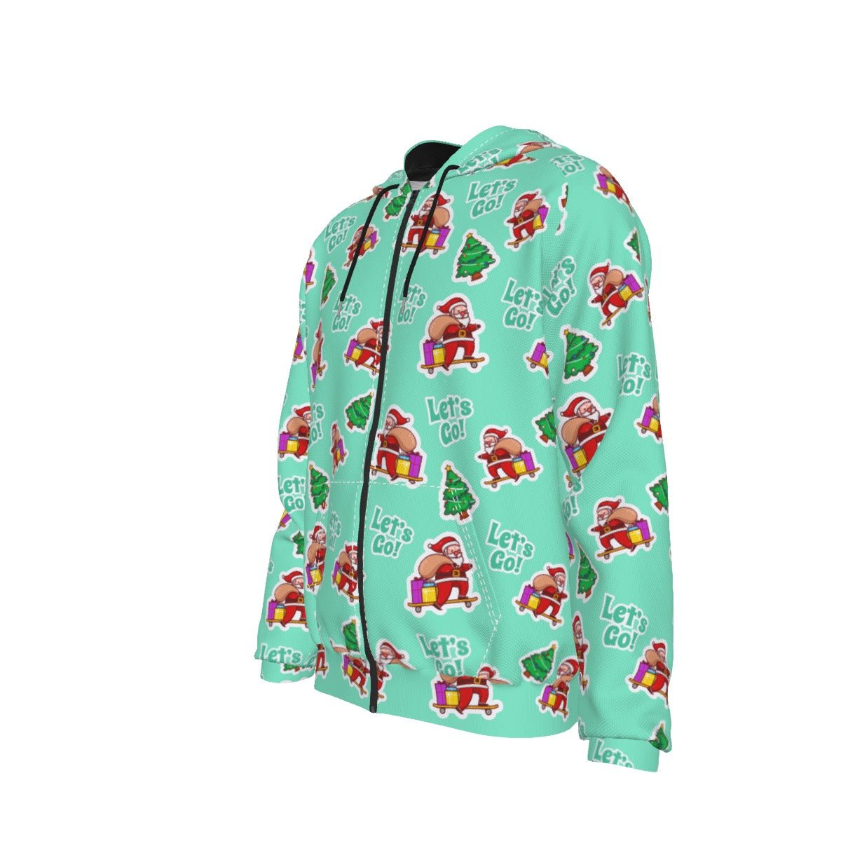 Men's Fleece Zip Christmas Hoodie - Green "Let's Go" - Festive Style