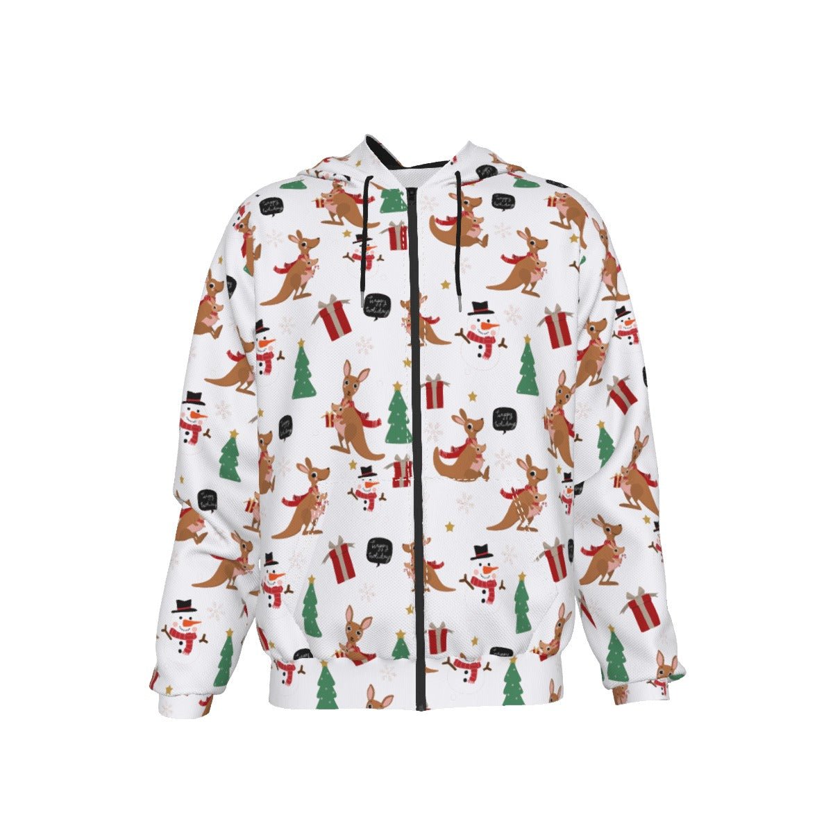 Men's Fleece Zip Christmas Hoodie - Kangaroos - Festive Style