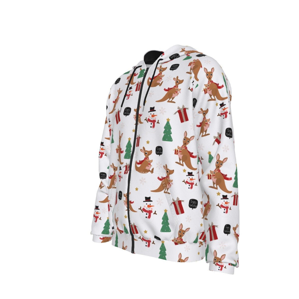 Men's Fleece Zip Christmas Hoodie - Kangaroos - Festive Style