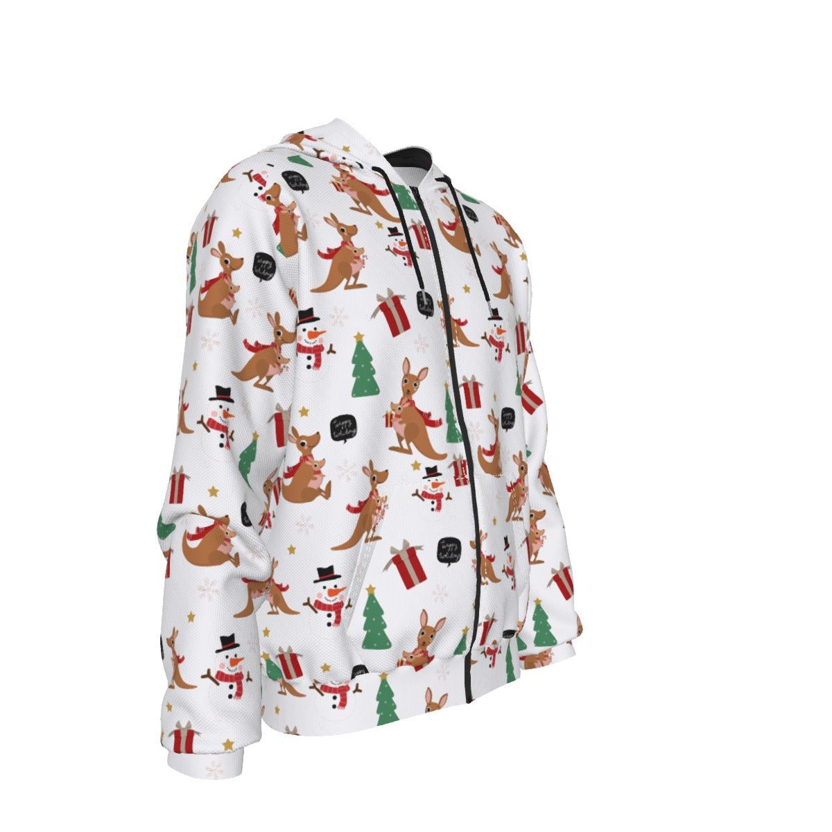 Men's Fleece Zip Christmas Hoodie - Kangaroos - Festive Style