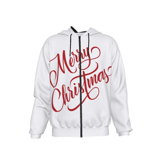 Men's Fleece Zip Christmas Hoodie - Merry Christmas - White - Festive Style