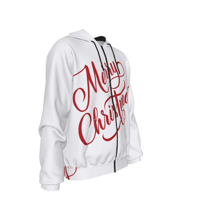 Men's Fleece Zip Christmas Hoodie - Merry Christmas - White - Festive Style