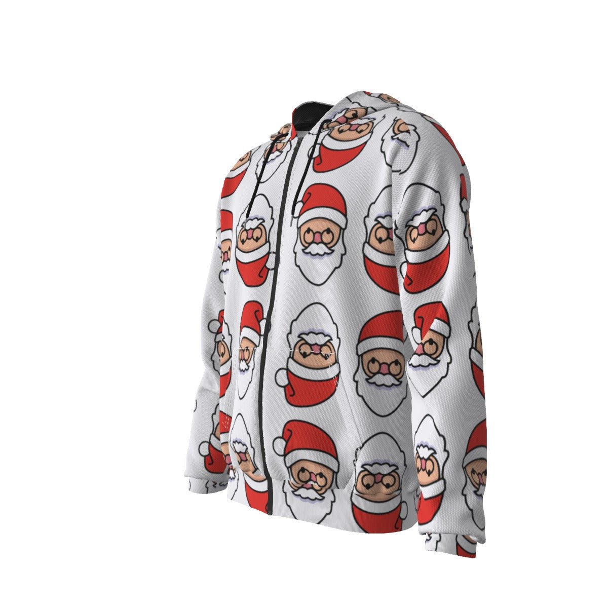 Men's Fleece Zip Christmas Hoodie - Mirrored Santa - Festive Style