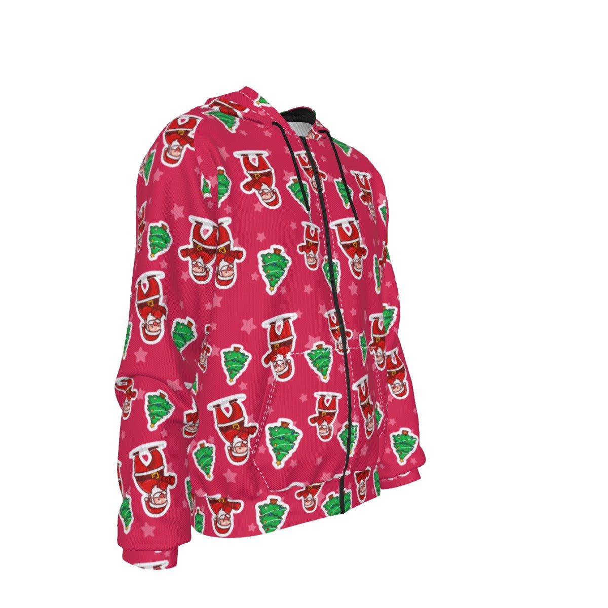 Men's Fleece Zip Christmas Hoodie - Red Santa Boxing - Festive Style