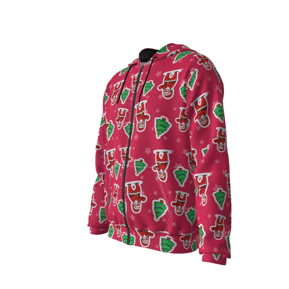 Men's Fleece Zip Christmas Hoodie - Red Santa Boxing - Festive Style