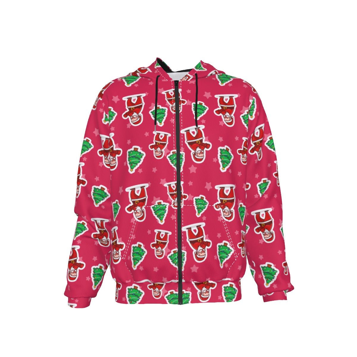 Men's Fleece Zip Christmas Hoodie - Red Santa Boxing - Festive Style