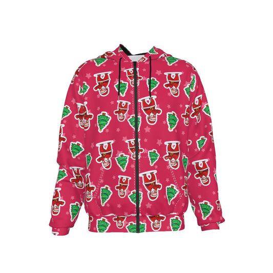 Men's Fleece Zip Christmas Hoodie - Red Santa Boxing - Festive Style