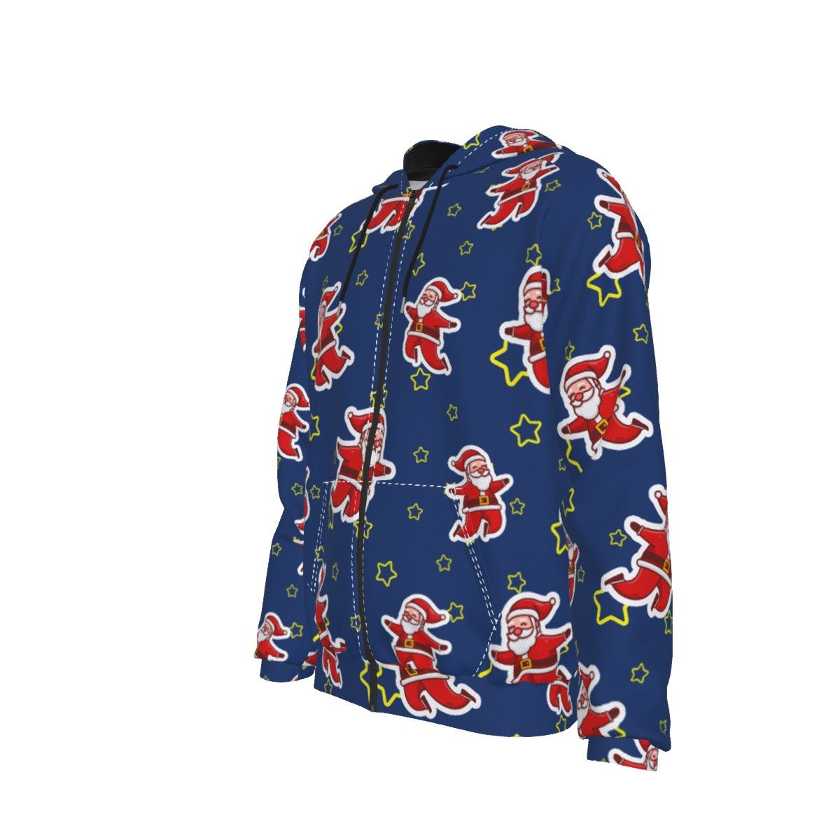 Men's Fleece Zip Christmas Hoodie - Santa Night Time - Festive Style