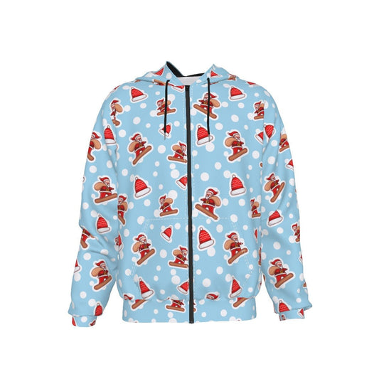 Men's Fleece Zip Christmas Hoodie - Santa Snowboarding - Festive Style