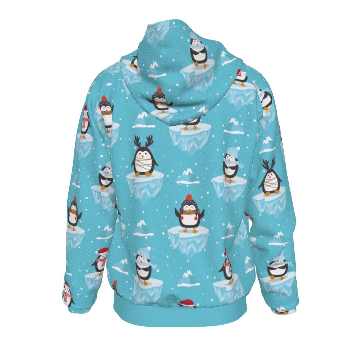 Men's Fleece Zip Up Christmas Hoodie - Icy Penguins - Festive Style