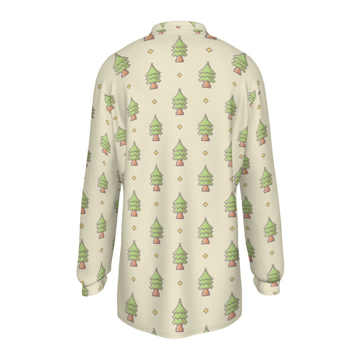 Men's Long Sleeve Christmas Polo Shirt - 16-Bit Christmas Trees - Festive Style