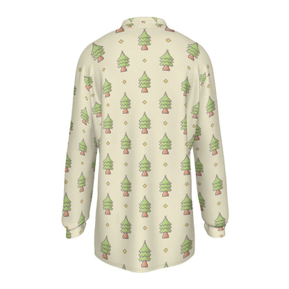 Men's Long Sleeve Christmas Polo Shirt - 16-Bit Christmas Trees - Festive Style