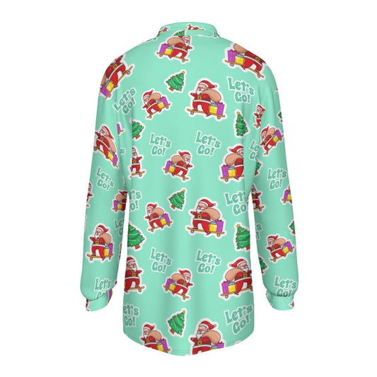 Men's Long Sleeve Christmas Polo Shirt - Green "Let's Go" - Festive Style