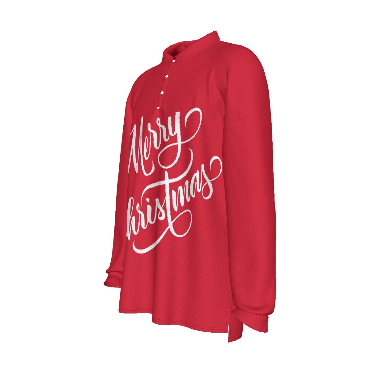 Men's Long Sleeve Christmas Polo Shirt - Merry Christmas - Red - Festive Style