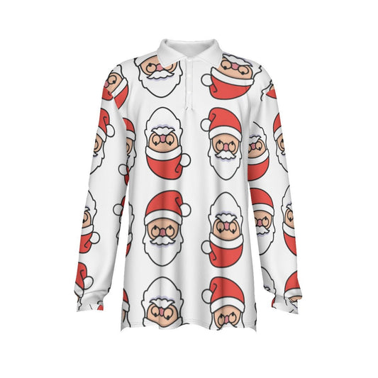 Men's Long Sleeve Christmas Polo Shirt - Mirrored Santa - Festive Style