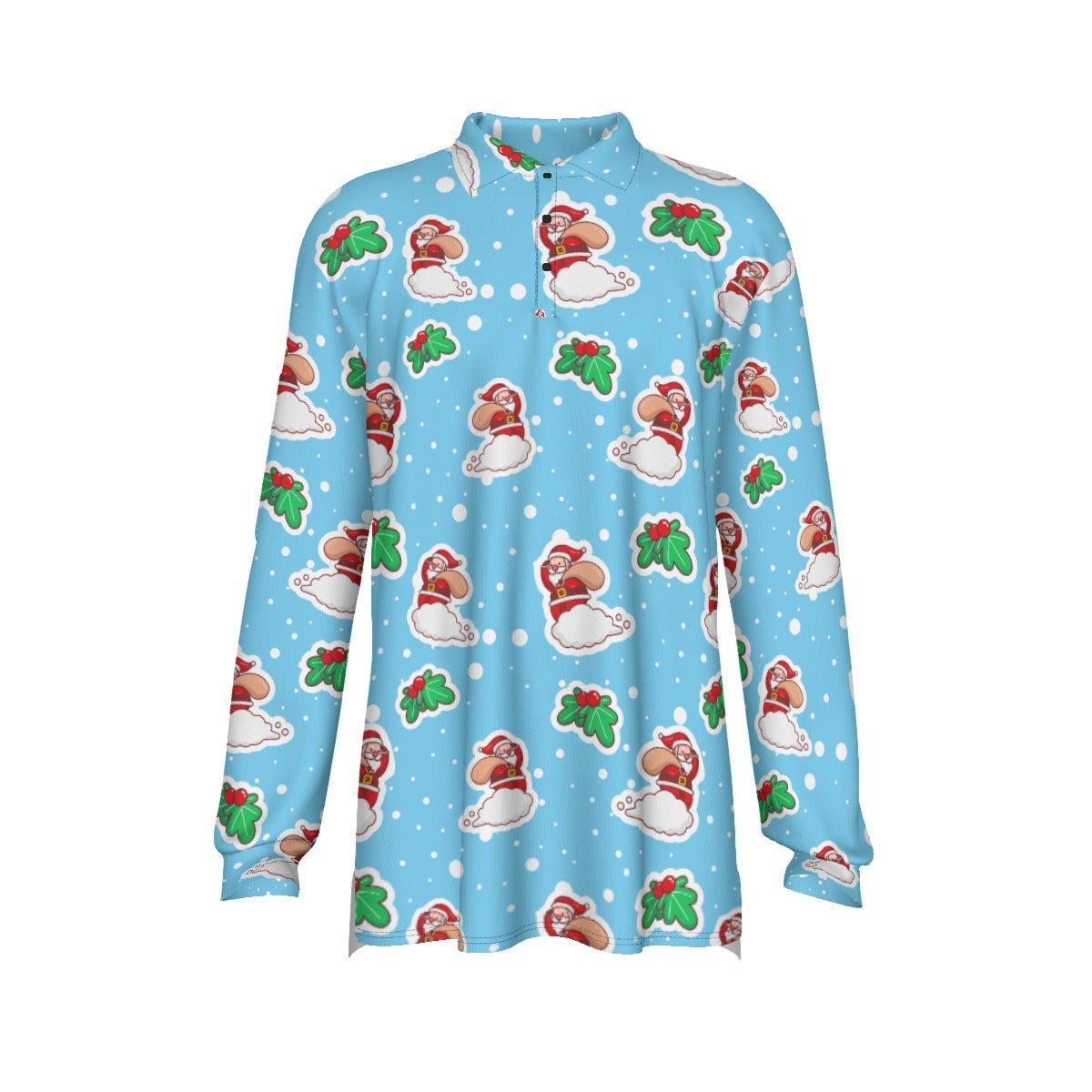 Men's Long Sleeve Christmas Polo Shirt - Santa Cloud - Festive Style