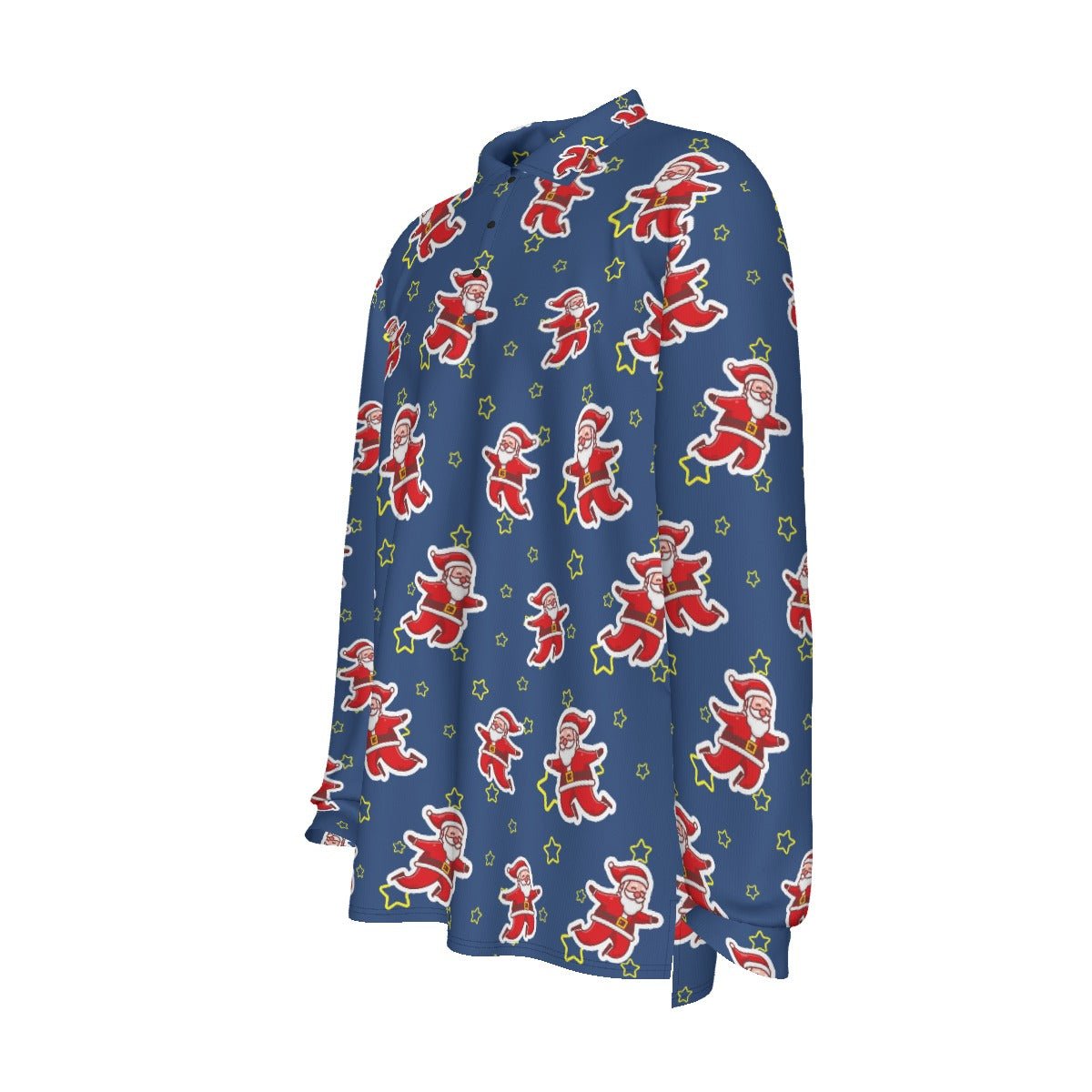 Men's Long Sleeve Christmas Polo Shirt - Santa Night Time - Festive Style