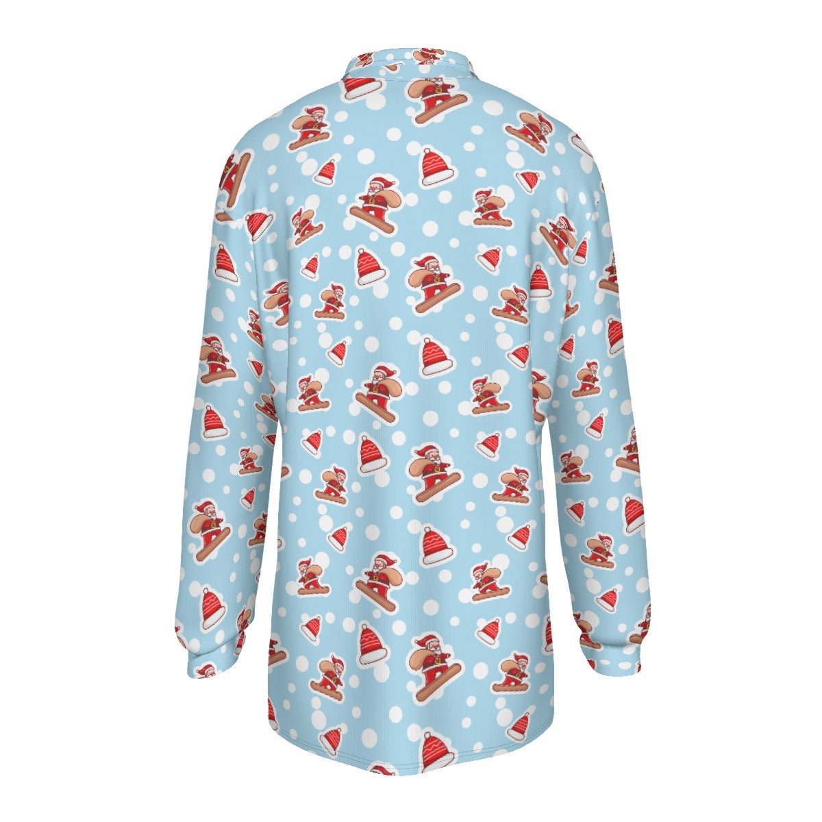 Men's Long Sleeve Christmas Polo Shirt - Santa Snowboarding - Festive Style